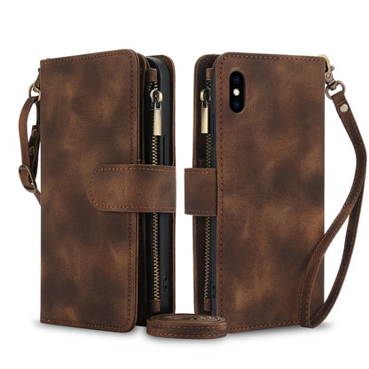 For iPhone XS Max Dream 9-Card Zipper Wallet RFID Leather Phone Case with Lanyard(Brown) - More iPhone Cases by buy2fix | Online Shopping UK | buy2fix