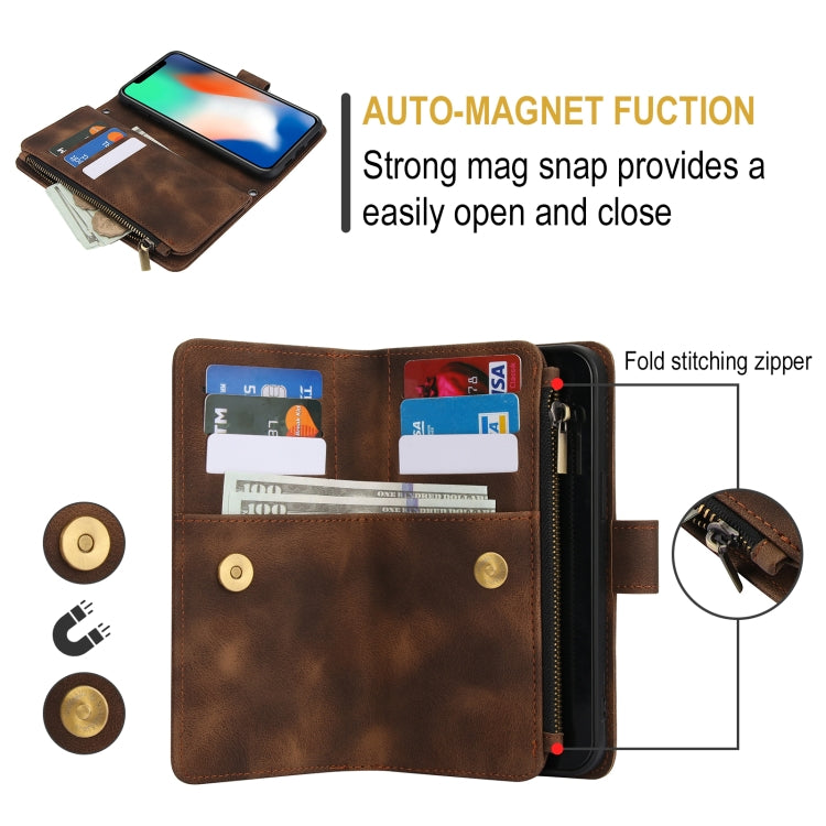 For iPhone XS Max Dream 9-Card Zipper Wallet RFID Leather Phone Case with Lanyard(Brown) - More iPhone Cases by buy2fix | Online Shopping UK | buy2fix