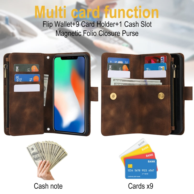 For iPhone XS Max Dream 9-Card Zipper Wallet RFID Leather Phone Case with Lanyard(Brown) - More iPhone Cases by buy2fix | Online Shopping UK | buy2fix