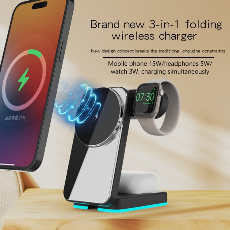 H62 RGB LED Light 3 in 1 Foldable Wireless Charger(Black) - Wireless Charger by buy2fix | Online Shopping UK | buy2fix