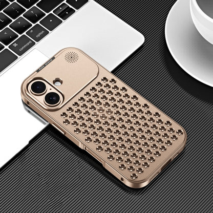 For iPhone 16 Plus R-JUST RJ58 Aromatherapy Metal Cooling Phone Case(Gold) - iPhone 16 Plus Cases by R-JUST | Online Shopping UK | buy2fix