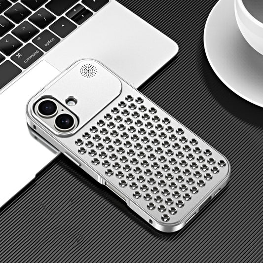 For iPhone 16 R-JUST RJ58 Aromatherapy Metal Cooling Phone Case(Silver) - iPhone 16 Cases by R-JUST | Online Shopping UK | buy2fix