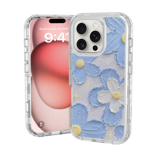 For iPhone 16 Pro Max Small Fresh Sticker PC + TPU Shockproof Phone Case(Blue Flower) - iPhone 16 Pro Max Cases by buy2fix | Online Shopping UK | buy2fix