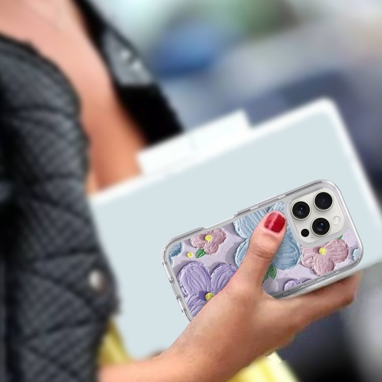 For iPhone 16 Pro Small Fresh Sticker PC + TPU Shockproof Phone Case(Purple Flower) - iPhone 16 Pro Cases by buy2fix | Online Shopping UK | buy2fix