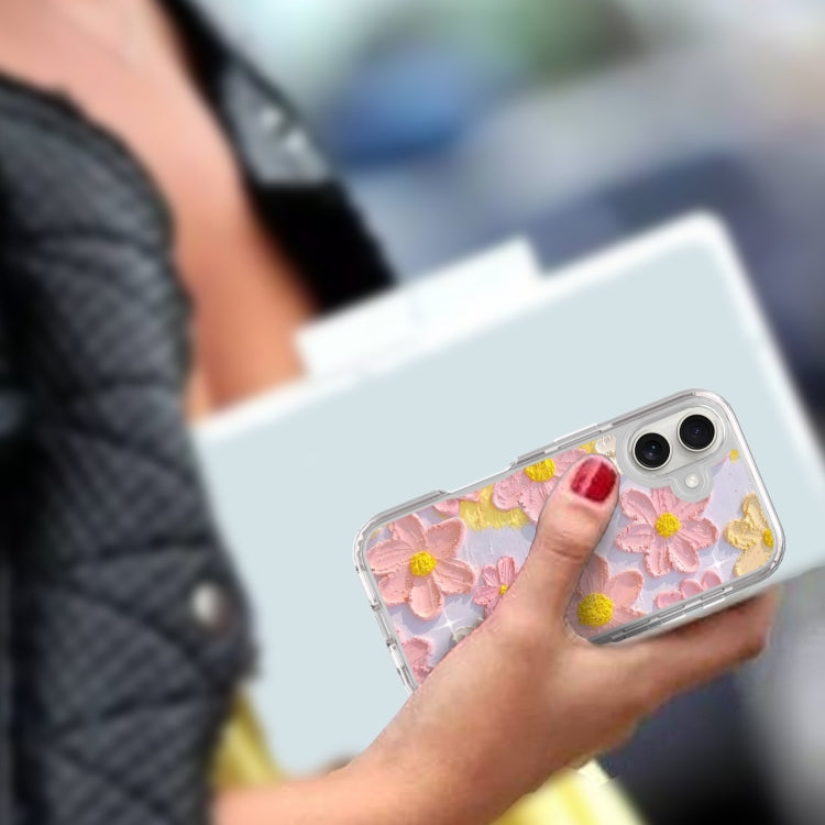 For iPhone 16 Plus Small Fresh Sticker PC + TPU Shockproof Phone Case(Colorful Flowers) - iPhone 16 Plus Cases by buy2fix | Online Shopping UK | buy2fix