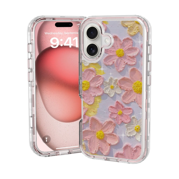 For iPhone 16 Plus Small Fresh Sticker PC + TPU Shockproof Phone Case(Pink Flower) - iPhone 16 Plus Cases by buy2fix | Online Shopping UK | buy2fix