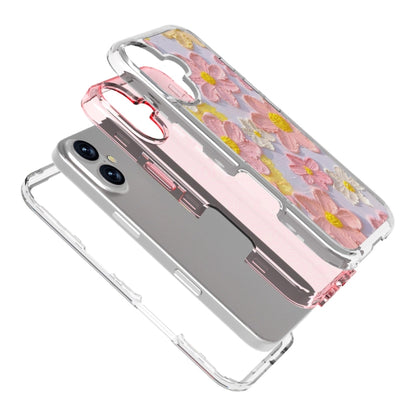 For iPhone 16 Plus Small Fresh Sticker PC + TPU Shockproof Phone Case(Pink Flower) - iPhone 16 Plus Cases by buy2fix | Online Shopping UK | buy2fix