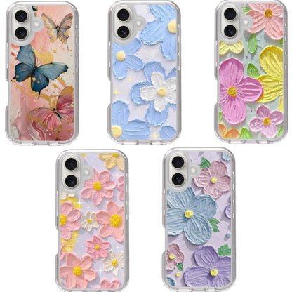 For iPhone 16 Plus Small Fresh Sticker PC + TPU Shockproof Phone Case(Pink Flower) - iPhone 16 Plus Cases by buy2fix | Online Shopping UK | buy2fix