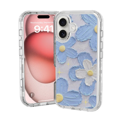 For iPhone 16 Plus Small Fresh Sticker PC + TPU Shockproof Phone Case(Blue Flower) - iPhone 16 Plus Cases by buy2fix | Online Shopping UK | buy2fix