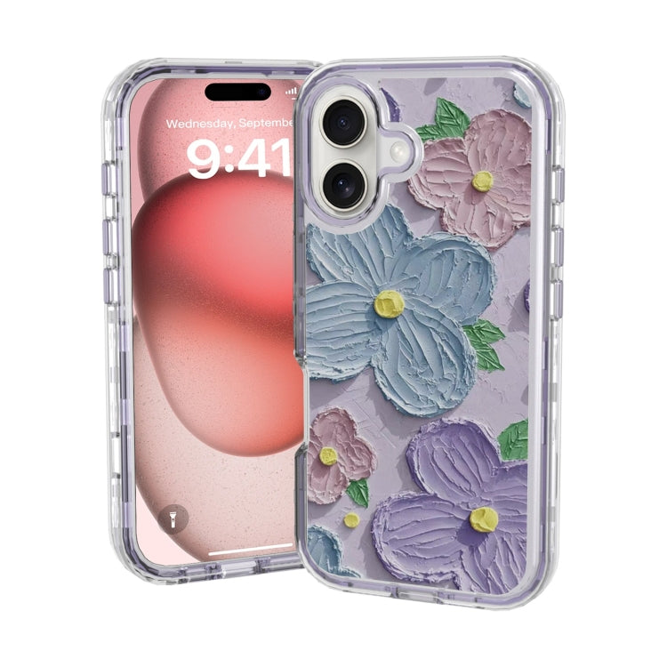 For iPhone 16 Plus Small Fresh Sticker PC + TPU Shockproof Phone Case(Purple Flower) - iPhone 16 Plus Cases by buy2fix | Online Shopping UK | buy2fix