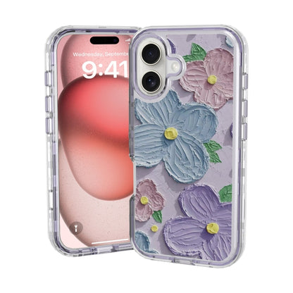 For iPhone 16 Plus Small Fresh Sticker PC + TPU Shockproof Phone Case(Purple Flower) - iPhone 16 Plus Cases by buy2fix | Online Shopping UK | buy2fix