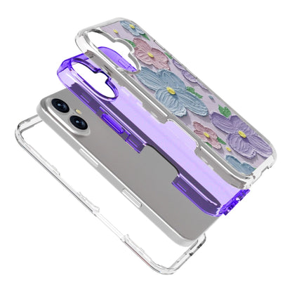 For iPhone 16 Plus Small Fresh Sticker PC + TPU Shockproof Phone Case(Purple Flower) - iPhone 16 Plus Cases by buy2fix | Online Shopping UK | buy2fix