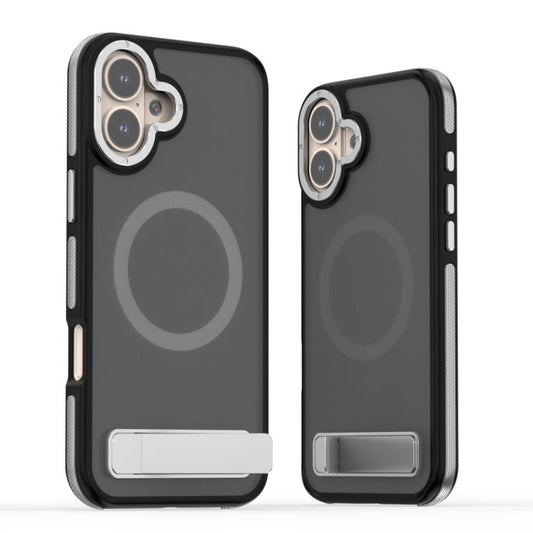 For iPhone 16 Plus Dual-Color Skin Feel Magsafe Phone Case with Holder(Grey) - iPhone 16 Plus Cases by buy2fix | Online Shopping UK | buy2fix