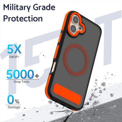 For iPhone 16 Plus Dual-Color Skin Feel Magsafe Phone Case with Holder(Orange) - iPhone 16 Plus Cases by buy2fix | Online Shopping UK | buy2fix