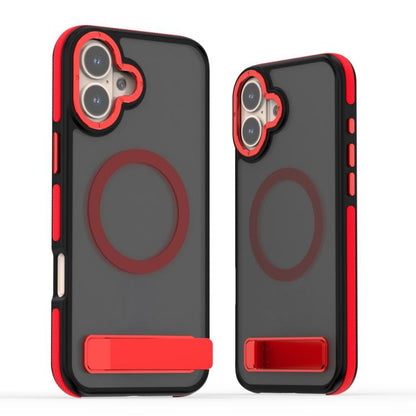 For iPhone 16 Plus Dual-Color Skin Feel Magsafe Phone Case with Holder(Red) - iPhone 16 Plus Cases by buy2fix | Online Shopping UK | buy2fix