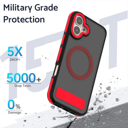 For iPhone 16 Plus Dual-Color Skin Feel Magsafe Phone Case with Holder(Red) - iPhone 16 Plus Cases by buy2fix | Online Shopping UK | buy2fix
