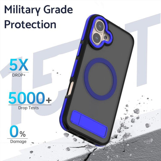 For iPhone 16 Plus Dual-Color Skin Feel Magsafe Phone Case with Holder(Blue) - iPhone 16 Plus Cases by buy2fix | Online Shopping UK | buy2fix