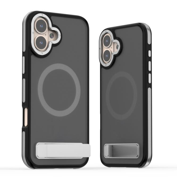 For iPhone 16 Dual-Color Skin Feel Magsafe Phone Case with Holder(Grey) - iPhone 16 Cases by buy2fix | Online Shopping UK | buy2fix