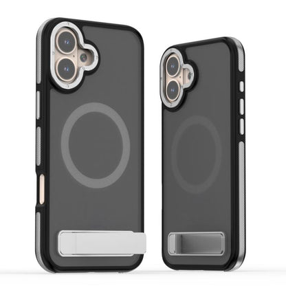 For iPhone 16 Dual-Color Skin Feel Magsafe Phone Case with Holder(Grey) - iPhone 16 Cases by buy2fix | Online Shopping UK | buy2fix