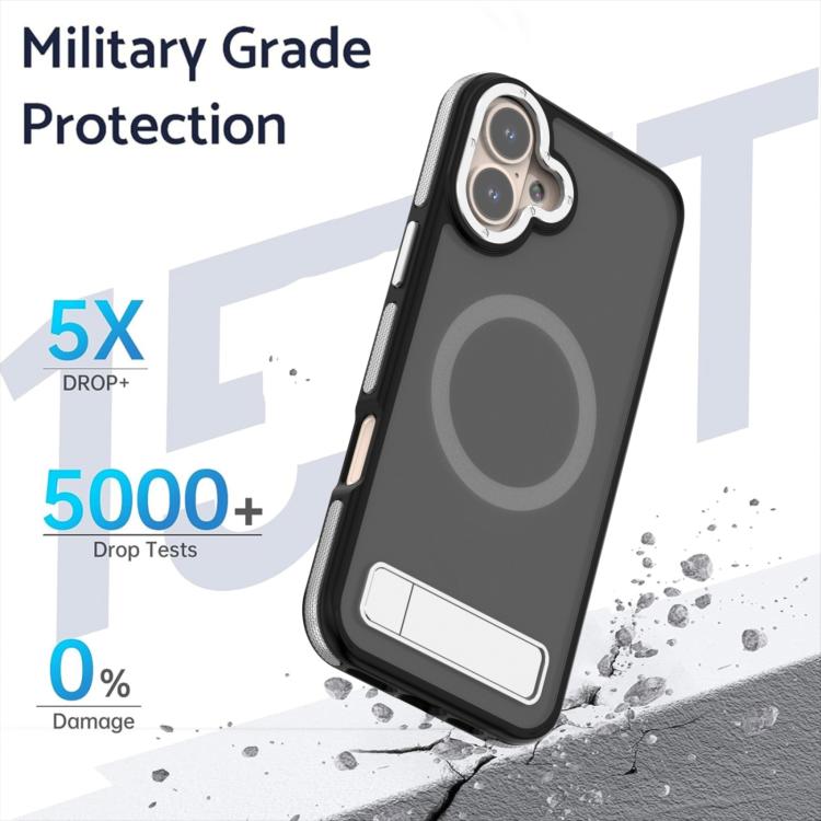 For iPhone 16 Dual-Color Skin Feel Magsafe Phone Case with Holder(Grey) - iPhone 16 Cases by buy2fix | Online Shopping UK | buy2fix