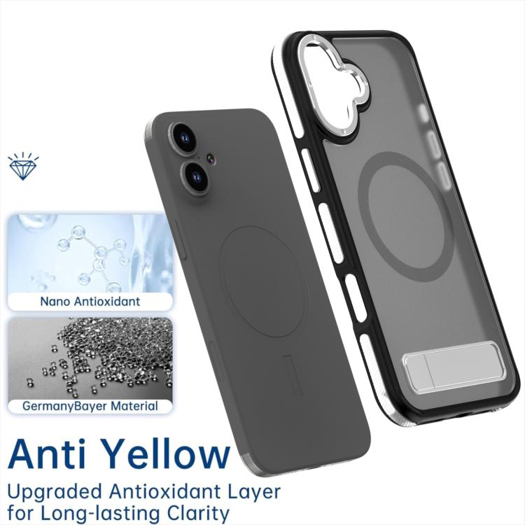 For iPhone 16 Dual-Color Skin Feel Magsafe Phone Case with Holder(Grey) - iPhone 16 Cases by buy2fix | Online Shopping UK | buy2fix
