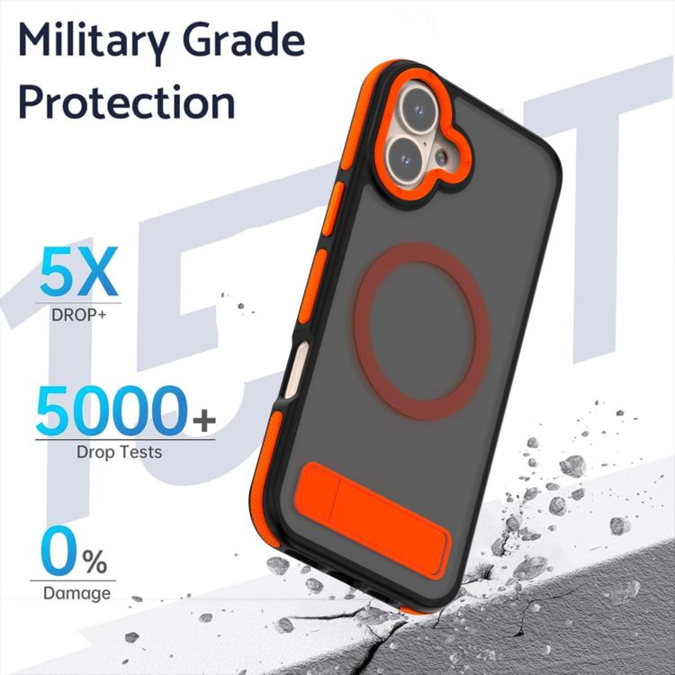 For iPhone 16 Dual-Color Skin Feel Magsafe Phone Case with Holder(Orange) - iPhone 16 Cases by buy2fix | Online Shopping UK | buy2fix