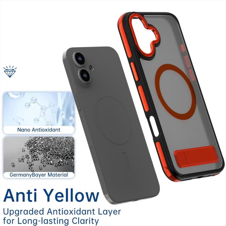 For iPhone 16 Dual-Color Skin Feel Magsafe Phone Case with Holder(Orange) - iPhone 16 Cases by buy2fix | Online Shopping UK | buy2fix