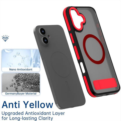 For iPhone 16 Dual-Color Skin Feel Magsafe Phone Case with Holder(Red) - iPhone 16 Cases by buy2fix | Online Shopping UK | buy2fix