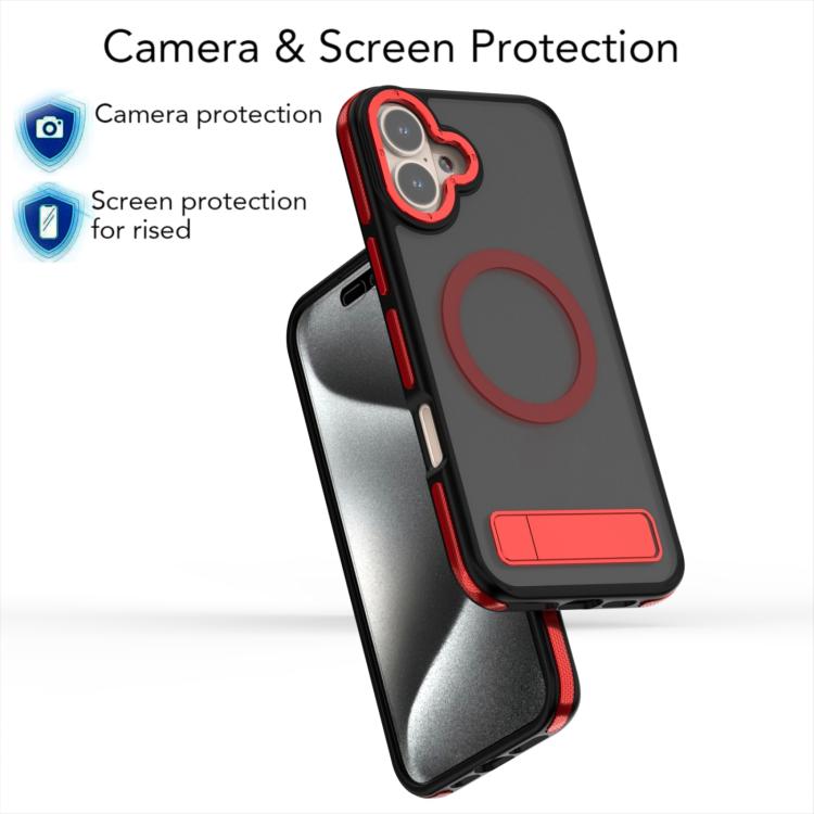For iPhone 16 Dual-Color Skin Feel Magsafe Phone Case with Holder(Red) - iPhone 16 Cases by buy2fix | Online Shopping UK | buy2fix