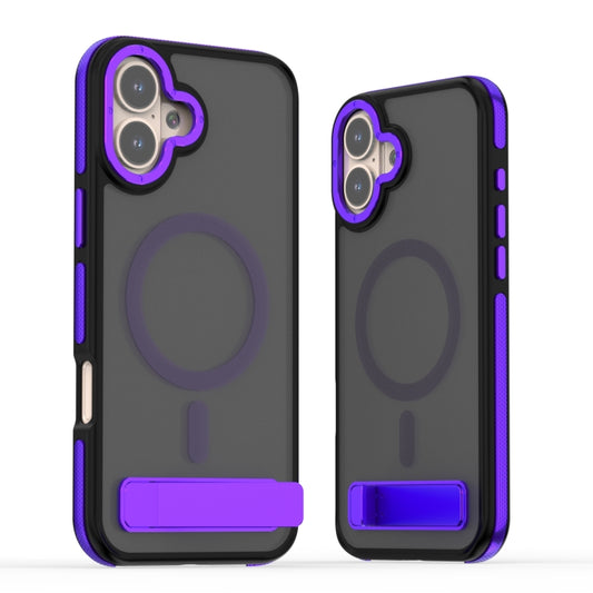 For iPhone 16 Dual-Color Skin Feel Magsafe Phone Case with Holder(Purple) - iPhone 16 Cases by buy2fix | Online Shopping UK | buy2fix