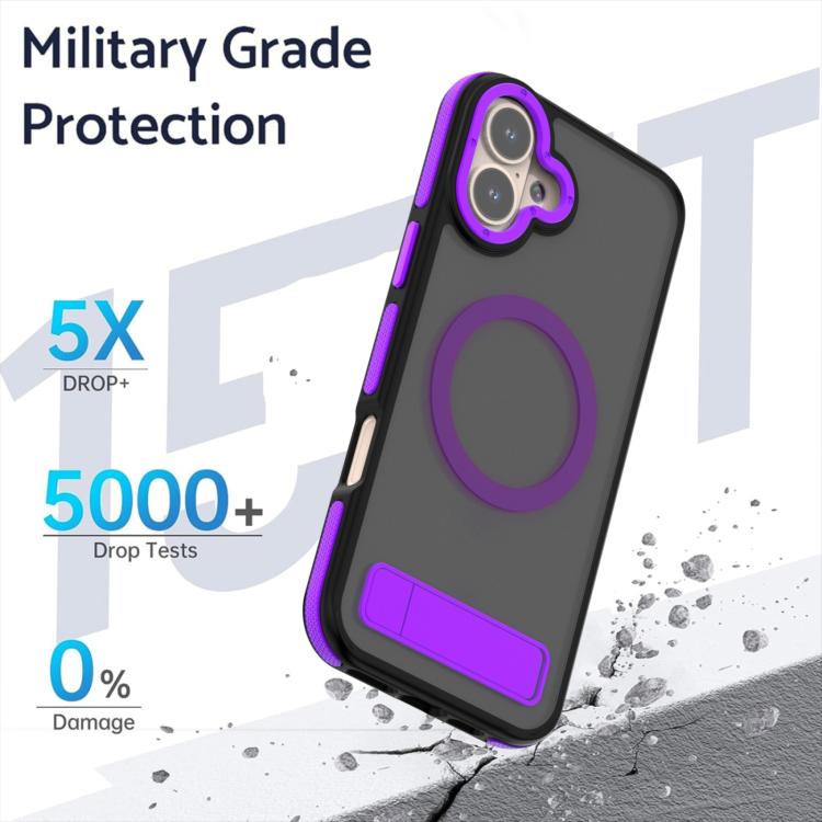 For iPhone 16 Dual-Color Skin Feel Magsafe Phone Case with Holder(Purple) by buy2fix
