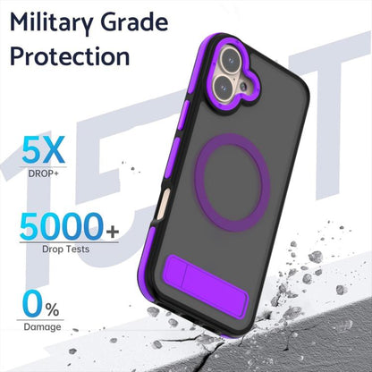 For iPhone 16 Dual-Color Skin Feel Magsafe Phone Case with Holder(Purple) by buy2fix