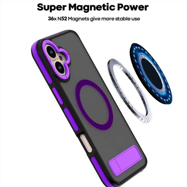 For iPhone 16 Dual-Color Skin Feel Magsafe Phone Case with Holder(Purple) by buy2fix