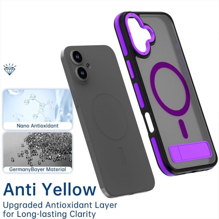 For iPhone 16 Dual-Color Skin Feel Magsafe Phone Case with Holder(Purple) - iPhone 16 Cases by buy2fix | Online Shopping UK | buy2fix