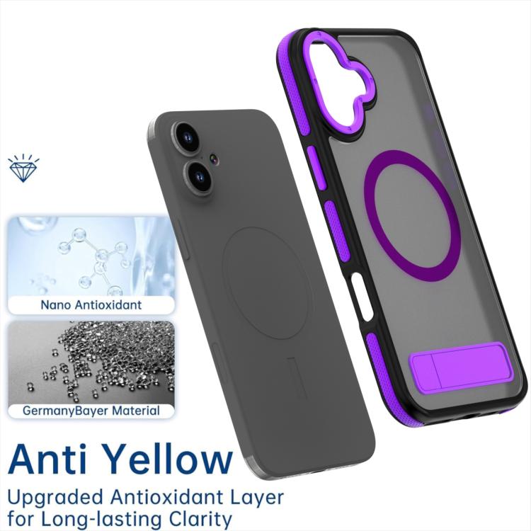 For iPhone 16 Dual-Color Skin Feel Magsafe Phone Case with Holder(Purple) by buy2fix