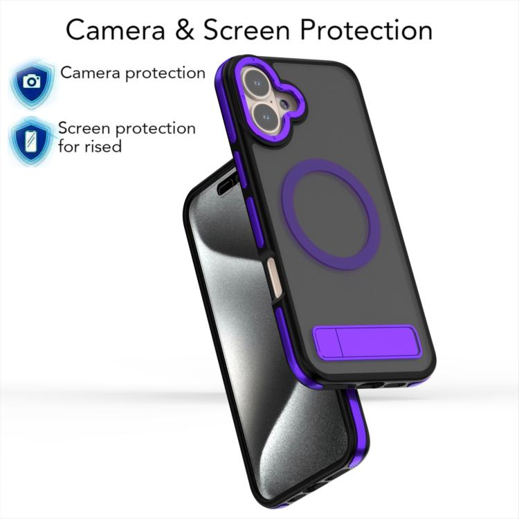 For iPhone 16 Dual-Color Skin Feel Magsafe Phone Case with Holder(Purple) by buy2fix