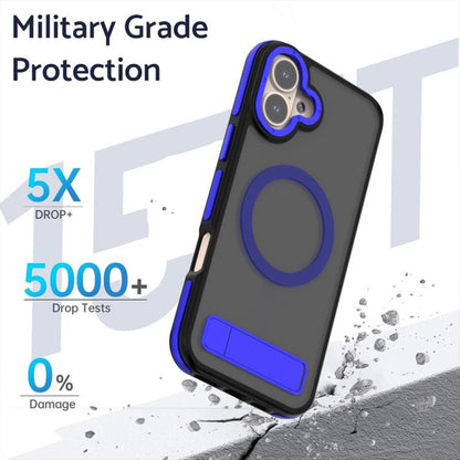 For iPhone 16 Dual-Color Skin Feel Magsafe Phone Case with Holder(Blue) - iPhone 16 Cases by buy2fix | Online Shopping UK | buy2fix