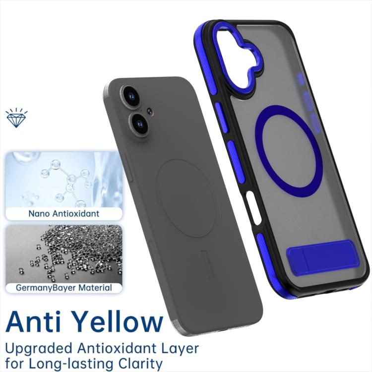 For iPhone 16 Dual-Color Skin Feel Magsafe Phone Case with Holder(Blue) - iPhone 16 Cases by buy2fix | Online Shopping UK | buy2fix