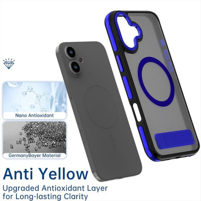 For iPhone 16 Dual-Color Skin Feel Magsafe Phone Case with Holder(Blue) - iPhone 16 Cases by buy2fix | Online Shopping UK | buy2fix