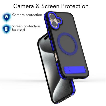 For iPhone 16 Dual-Color Skin Feel Magsafe Phone Case with Holder(Blue) - iPhone 16 Cases by buy2fix | Online Shopping UK | buy2fix
