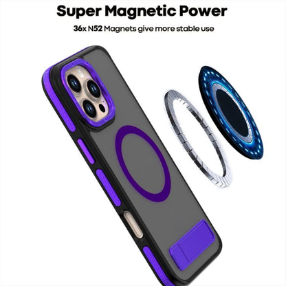 For iPhone 15 Pro Max Dual-Color Skin Feel Magsafe Phone Case with Holder(Purple) - iPhone 15 Pro Max Cases by buy2fix | Online Shopping UK | buy2fix