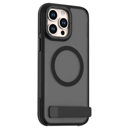 For iPhone 15 Pro Dual-Color Skin Feel Magsafe Phone Case with Holder(Black) - iPhone 15 Pro Cases by buy2fix | Online Shopping UK | buy2fix