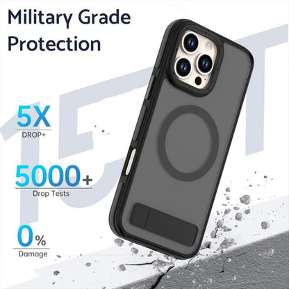 For iPhone 15 Pro Dual-Color Skin Feel Magsafe Phone Case with Holder(Black) - iPhone 15 Pro Cases by buy2fix | Online Shopping UK | buy2fix