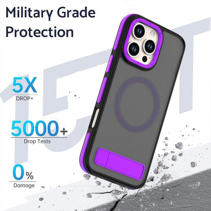 For iPhone 15 Pro Dual-Color Skin Feel Magsafe Phone Case with Holder(Purple) - iPhone 15 Pro Cases by buy2fix | Online Shopping UK | buy2fix