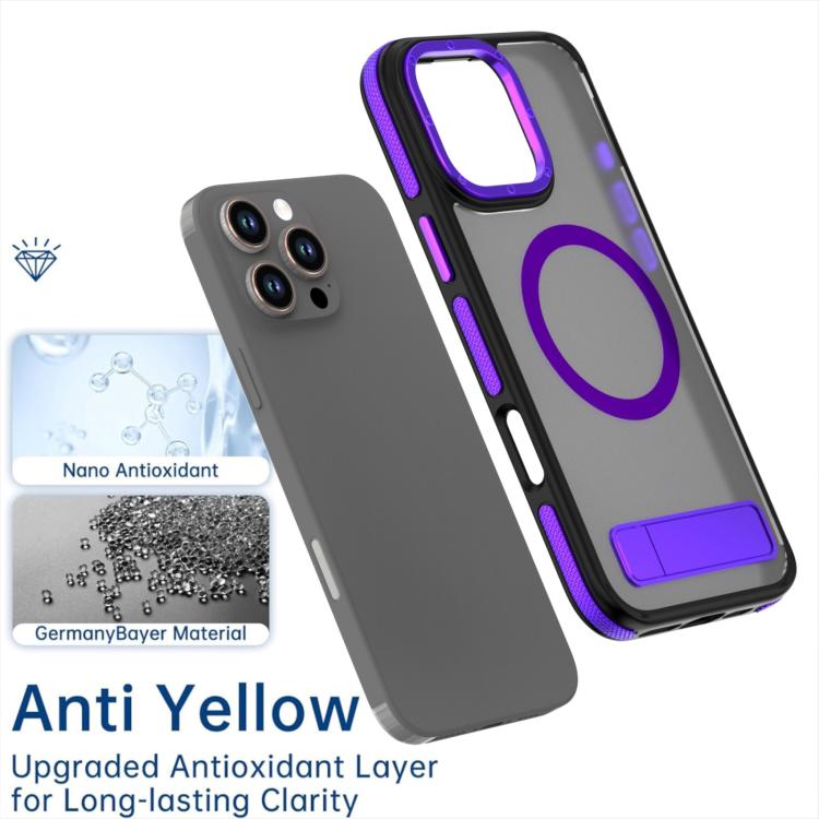 For iPhone 15 Pro Dual-Color Skin Feel Magsafe Phone Case with Holder(Purple) - iPhone 15 Pro Cases by buy2fix | Online Shopping UK | buy2fix