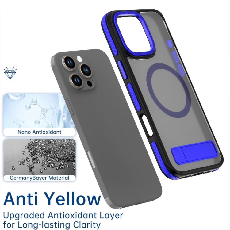 For iPhone 15 Pro Dual-Color Skin Feel Magsafe Phone Case with Holder(Blue) - iPhone 15 Pro Cases by buy2fix | Online Shopping UK | buy2fix