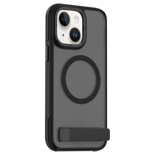 For iPhone 15 Plus / 14 Plus Dual-Color Skin Feel Magsafe Phone Case with Holder(Black) - iPhone 15 Plus Cases by buy2fix | Online Shopping UK | buy2fix