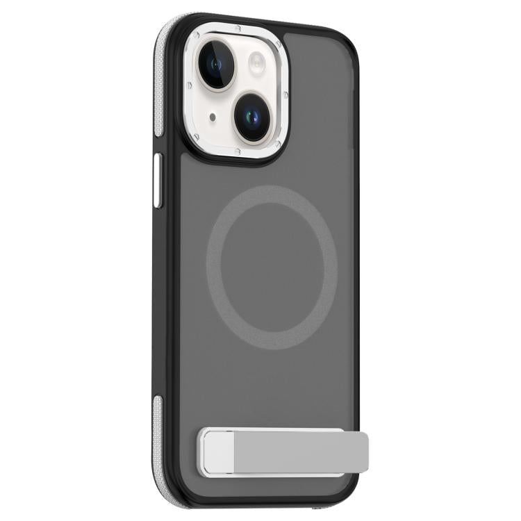 For iPhone 15 Plus / 14 Plus Dual-Color Skin Feel Magsafe Phone Case with Holder(Grey) - iPhone 15 Plus Cases by buy2fix | Online Shopping UK | buy2fix