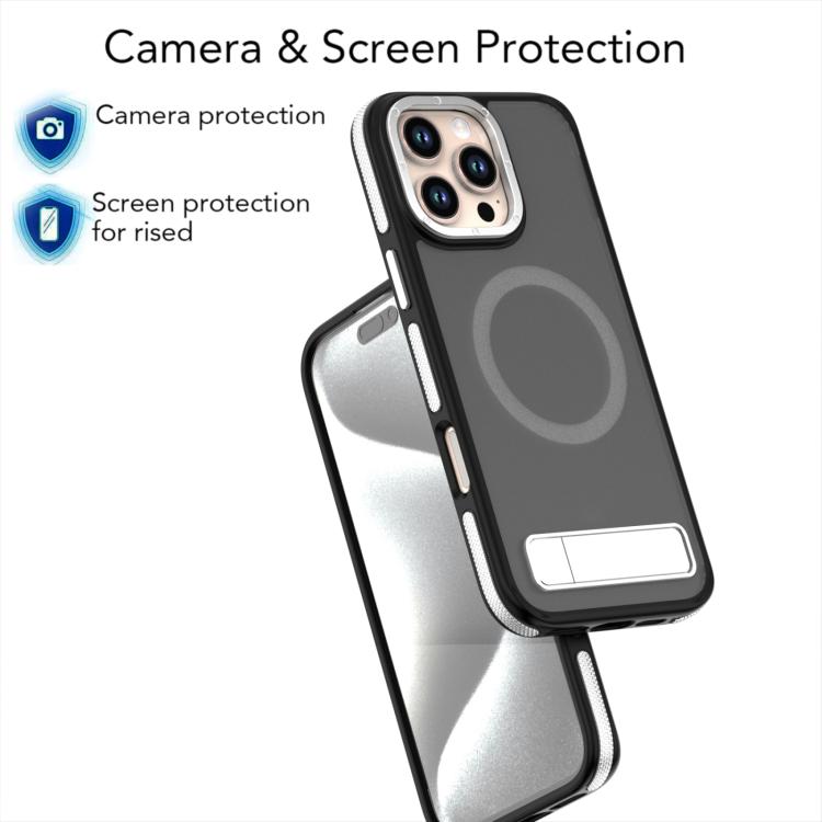 For iPhone 15 Plus / 14 Plus Dual-Color Skin Feel Magsafe Phone Case with Holder(Grey) - iPhone 15 Plus Cases by buy2fix | Online Shopping UK | buy2fix