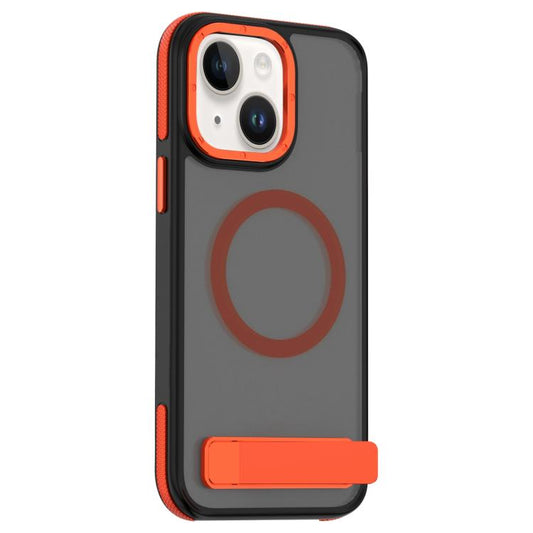 For iPhone 15 Plus / 14 Plus Dual-Color Skin Feel Magsafe Phone Case with Holder(Orange) - iPhone 15 Plus Cases by buy2fix | Online Shopping UK | buy2fix